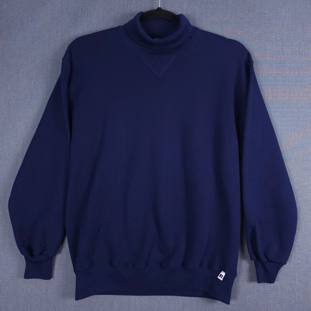 Vintage Russell Athletic Turtleneck Sweatshirt Mens XL Navy Blue V-Stitch USA